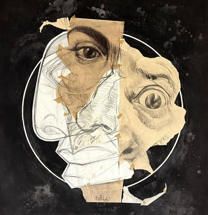 FESTUM Art is Card collage, paper, pencil and acrylic on canvas